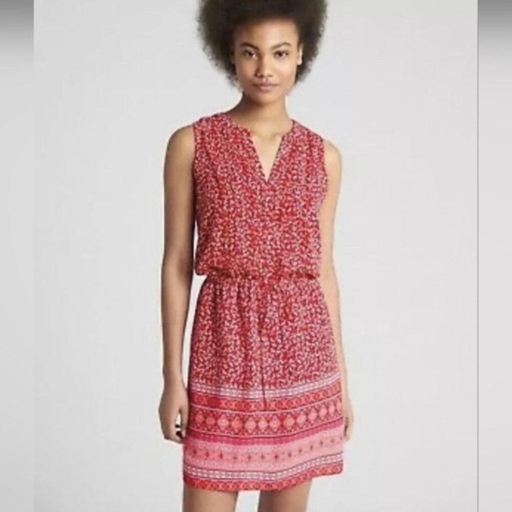 Gap Cherry Red Floral Girlie Cute Dress Spring Summer Flowy Sheer Pocket Size M